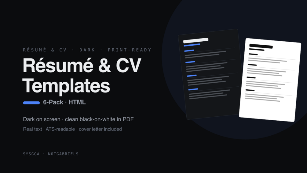 Dark Resume and CV Templates product artwork
